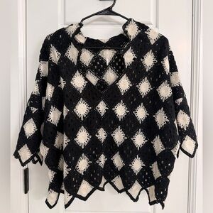 Free People Black and White Crochet Blouse
